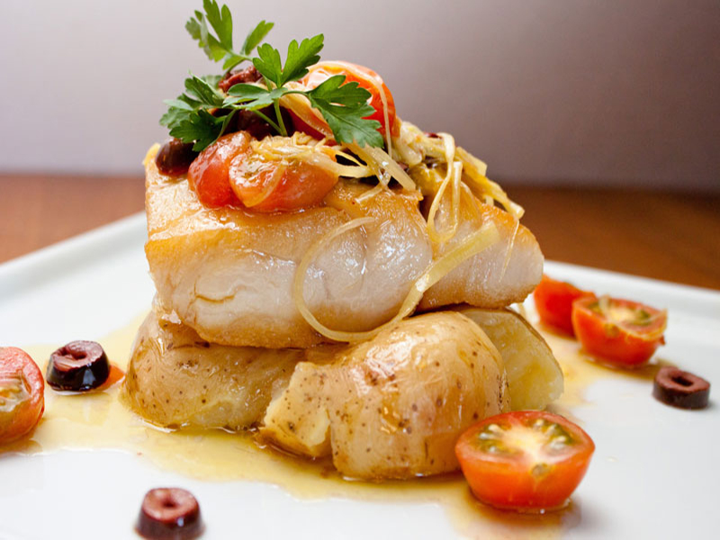 close-up of a sumptuous fish dinner