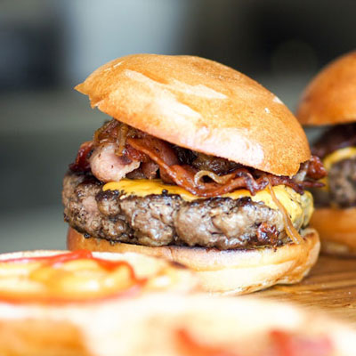 close-up of delicious burger